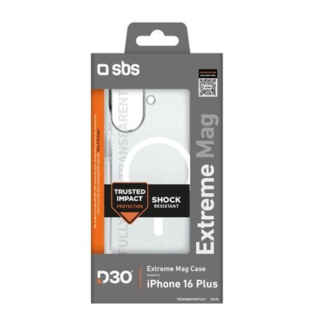 SBS Extreme Mag D3O MagSafe-etui for iPhone 16 Plus - gjennomsiktig