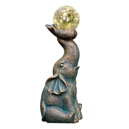 Solcells Elefant Staty: Trädgårdsdekoration Skulptur med Auto På/Av Lampor för Gård, Uteplats och Balkong