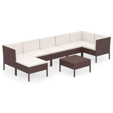 Vidaxl Loungegrupp För Trädgården Med Dynor 8 Delar Konstrotting Brun