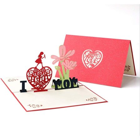 3D fødselsdagskort, Thanksgiving-kort, takkekort, I Love Mom pop-up-kort, med kuvert-