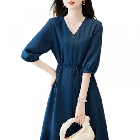 Mini kjole Solid Loose Short Flowy plisseret kjoler (Blå M)