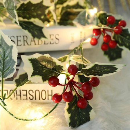 Grønne Blade Røde Frugter Julelyskæde Indendørs Udendørs Eventyrlys