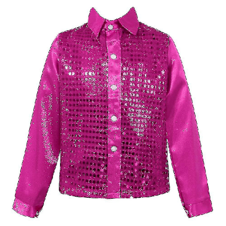 Gutte skjorte med knapper Disco Hip-hop Jazz Dansetopper Paljetter Show Danseklær Hot Pink 12-14 Years