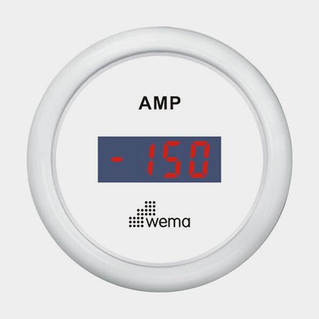 Amperemätare +/- 150AH digital inkl. shunt vit