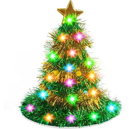 Juletrærhatt - Julehatt, Juletrærhatt med lys, Julehatt, 30 LED-lys, Fargerike lys, Julekostyme