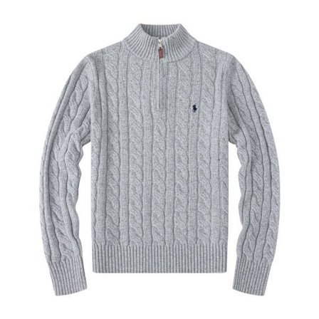 Herre Kabelstrikket Genser Halv Glidelås Mock Neck, Høst Vinter Casual Ullstrikket Genser, Polo Stil, Grå, Størrelse XL