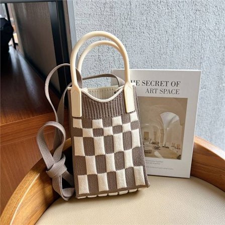 Kjedeaksel Crossbody-veske Strikket håndveske for kvinner BRUN_ma