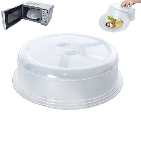 Mikroaaltouunin kansi: muovia, estää roiskeita ja kuivumista