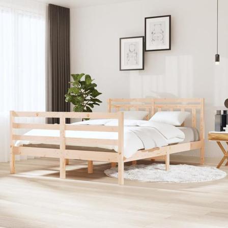 Vidaxl Sängram Massivt Trä 135x190 Cm 4ft6 Brun
