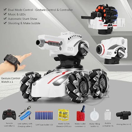 3-huvuds 4WD Stuntbil Fjärrkontroll Tank Vattenbomb Tank Leksak Gest Fjärrkontroll Bil Skjuta Kulor Blåsa Bubblor RC Tank