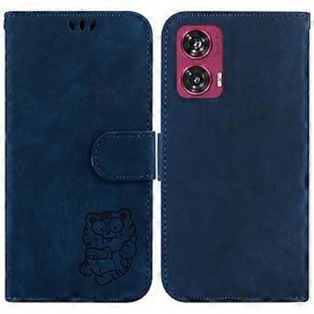 Präglad Läderfodral för Motorola Edge 50 Fusion (Mörkblå)