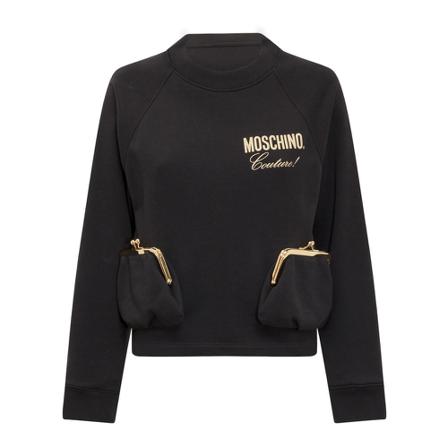 Moschino, Archive Pouch-Detailed Sweatshirt Czarny, Kobieta, Rozmiar: S