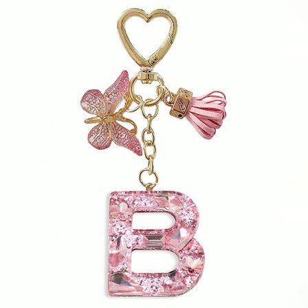26 bokstaver å velge mellom, rosa skinnende bokstav-nøkkelring