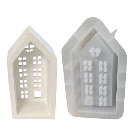 3D Hus Ljusstake Silikonform DIYs Cement Gips Lera Ljusstake Harts