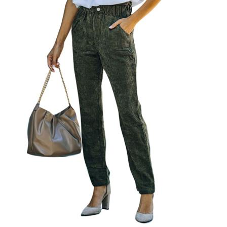 Damer Elastisk Midja Långbyxa Med Fickor Byxor