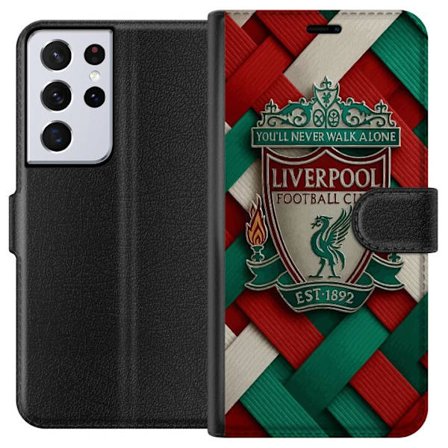 Yhteensopiva Lompakkokotelo Samsung Samsung Galaxy S21 Ultra 5G Liverpool Football Clubin tunnus, jossa You'll Never Walk Alone voimakkaassa graafises