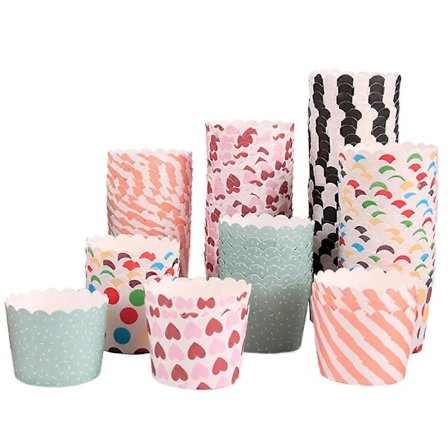 100 stk. Muffin Papir Kop Cupcake Forme Holder Dessertskåle Festartikler Bageforme til Bageri Dessertbutik (Blandet Mønster)