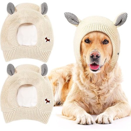 2 st Hundstickade mössor Pet Tysta öron Varma cover Bullerskydd Husdjurshörselskydd Vinter Hundhörselskydd Varma