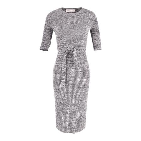 Victoria Beckham Round Neck Fitted Jersey Kjole in Acrylic Grå, Dame