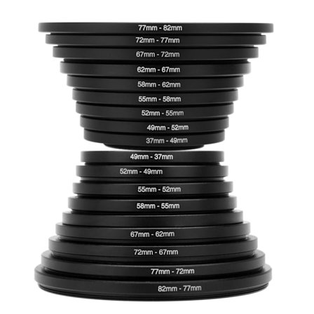 18 st Step Up / Down Lins Filter Ring Adapter Set Metall Filter Adapter Ring 37-82mm 82-37mm Montering