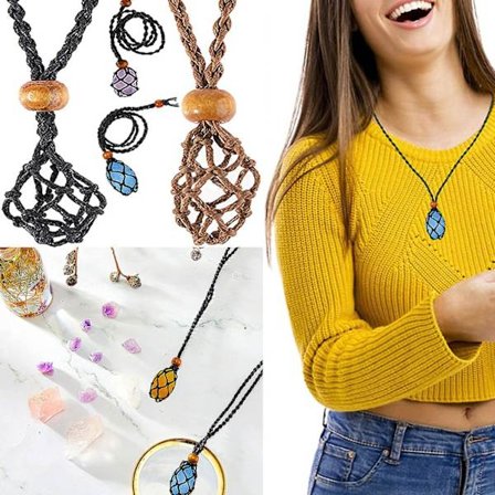 2 stk Krystallholder Halskjede Håndvevd Tau Henge Halskjede Anheng Nettpose