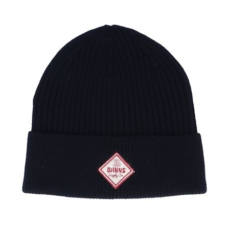 Djinns - Noir cuff Bonnet - Basic Beanie Merino Fine Rib Black Cuff @ Hatstore