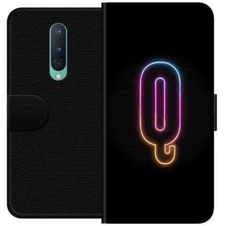 Kompatibelt Lommeboketui til OnePlus OnePlus 8 Minimalistisk neonbokstav Q i skinnende farger mot mørk bakgrunn