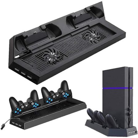 Vifte Kjøler, Vertikal Stativ For Ps4, Vifte Med 3 Usb Hub Ladere, Svart