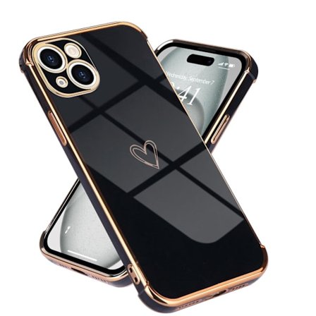 for iPhone 15 Plus Deksel Silikondeksler Motebelegg Kant Ultratynn Støtsikker Beskyttende Støtfanger Telefondeksel for iPhone 15 Plus Svart