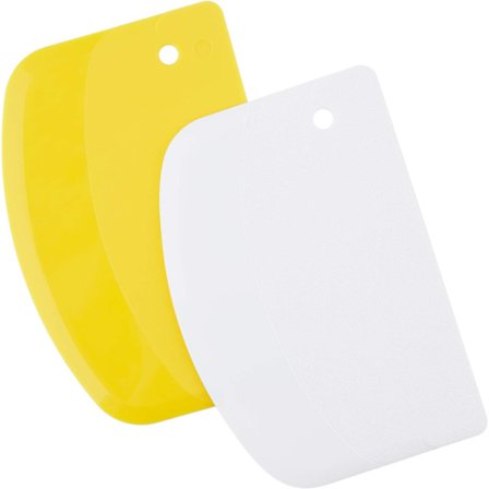 2 stk. 13,5x9cm Dejskraber Plastik Konditorskærer Skålskraber Dej Brødskærer til Kagedekoration Bagning (Gul, Hvid)