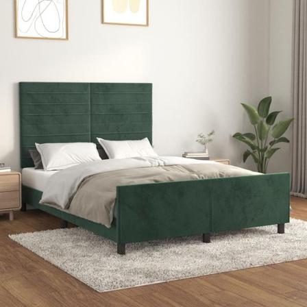 Vidaxl Sängram Med Huvudgavel Mörkgrön 140x190 Cm Sammet Grön