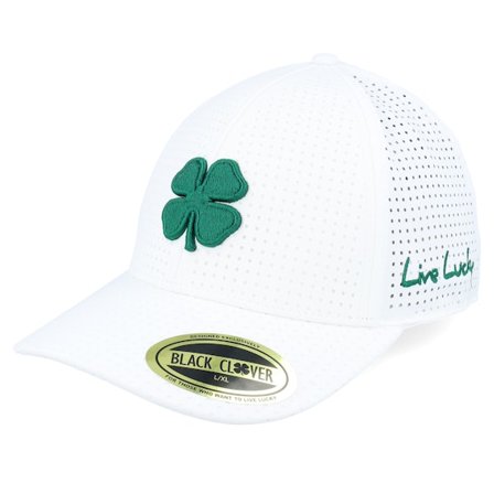 Black Clover - White flexfit Lippis - Perf 16 White/Green Flexfit @ Hatstore
