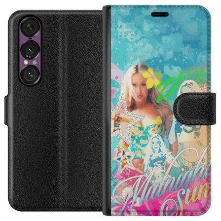 Kompatibel Tegnebogsetui til Sony Xperia 1 VII Eventyrverden med Steve, Creeper og dyr i farverig blokgrafik