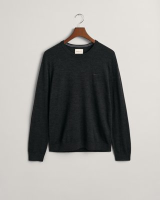 GANT - Genser med rund hals i merinoull til herre dark charcoal melange