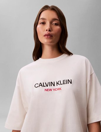 Calvin Klein Jeans Ss Relaxed Sequin Logo Tee - Cream - L