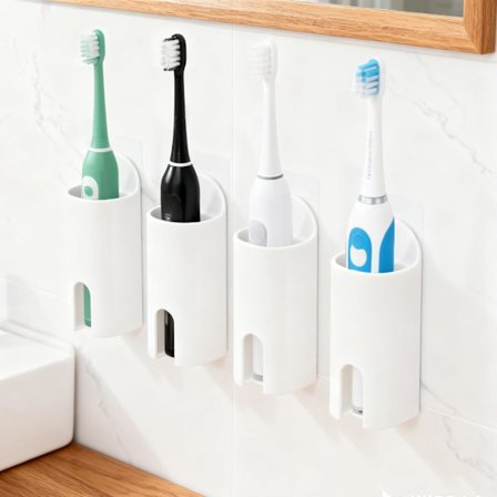 Elektrisk tandbørsteholder sæt (4 stk.), vægmonteret tandbørsteholder med klæbemærker, egnet til badeværelse og køkken.