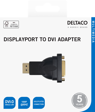 Deltaco DVI-I Single Link - DisplayPort adapter, 1080p 60Hz, black