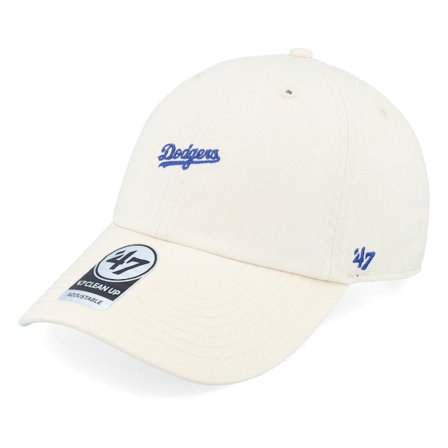 47 Brand - MLB Beige Unconstructed Cap - Los Angeles Dodgers MLB Runner Script Clean Up Natural Dad Cap @ Hatstore