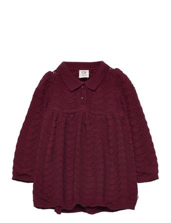 Knit Needle Out L/S Dress Baby Dresses & Skirts Dresses Baby Dresses Long-sleeved Baby Dresses Burgunder Müsli By Green Cotton*Betinget Tilbud