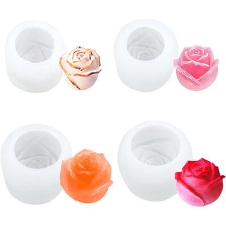 4 stk Rose Silikonform DIY Valentinsdag Roseformet Isform Whisky Vakker Blomform for Fest Bar Isbitformer