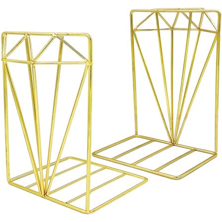 Bookends, Metal Book Ends For Shelves, Unique Diamond Design