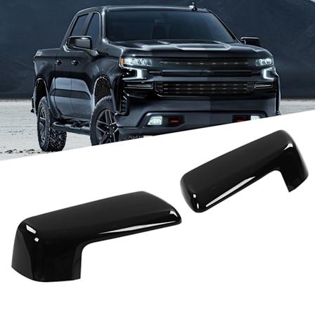 Spejlcover til venstre og højre ydre sidespejl, øverste halvdel, erstatning til Chevy Silverado 1500 2019‐2022, blank sort