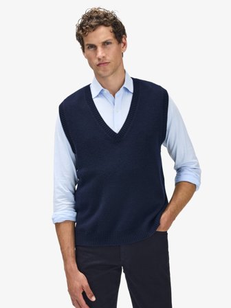 John Henric Men's Navy Blue Cashmere Blend Slipover Leo Size M