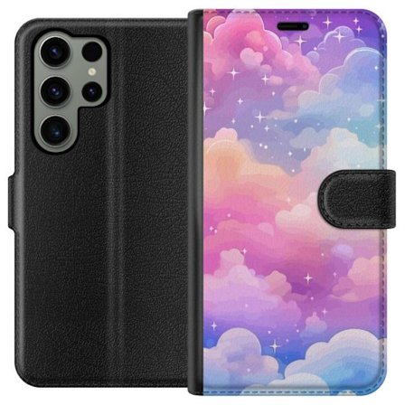 Kompatibelt Lommeboketui til Samsung Galaxy S23 Ultra Søt enhjørning med regnbuefarget hår mot en stjernebelagt pastellbakgrunn i kawaii-stil