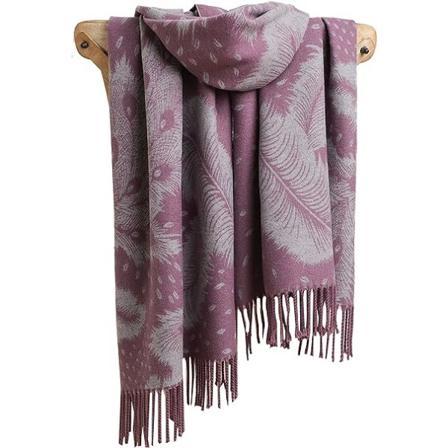 Elegantti tekokashmirhuivi tai huivi, jossa on päällä riikinkukkosulkien kuvio (violetti)