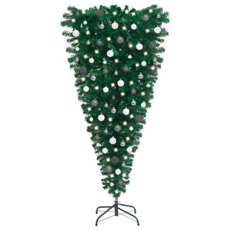 Uppochnedvänd Plastgran Med Led Och Julgranskulor 120 Cm