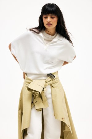 NA-KD Knitted Collar Short Sleeve Top - Strikkede toppe - Råhvid - S