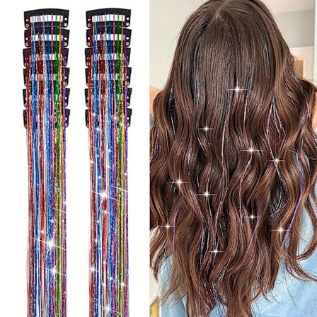 12 st Glitterande Hårglitter Clip-In Extensions - Glittriga Håraccessoarer för Kvinnor - 19,6 tum Långa, Syntetiska, Värmebeständiga, Glittersträngar 