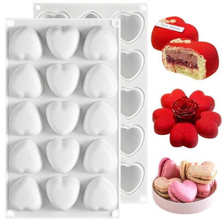 2 st Hjärtformade Silikonformar, 15-håls Mini Hjärtformade Bakformar för Chokladkakor Gelé Pudding Cheesecake Mousse Smör - Nej