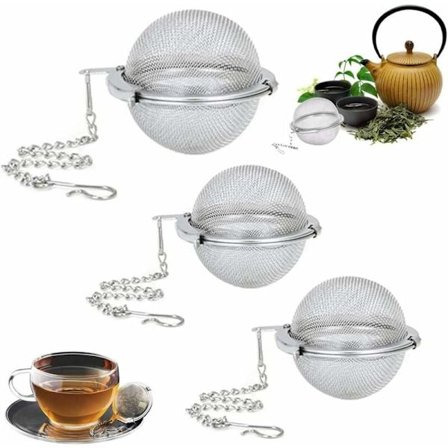 3 stk te-sil, tekule i rustfritt stål, 304 te-sil, te-sil med kjedekrok, te-sil for tekanne/kopp/krukke